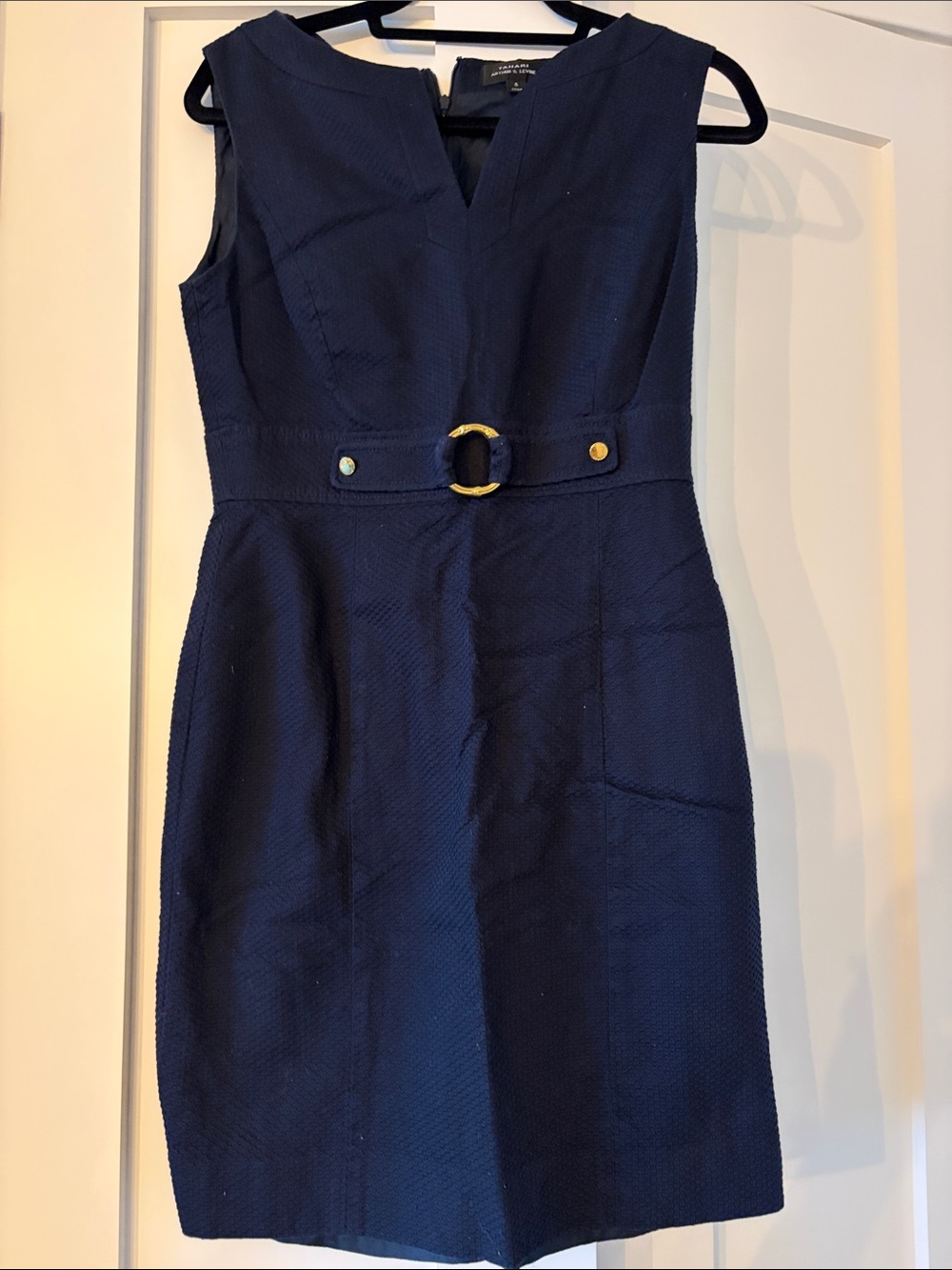 Tahari Navy Belted Sheath Dress